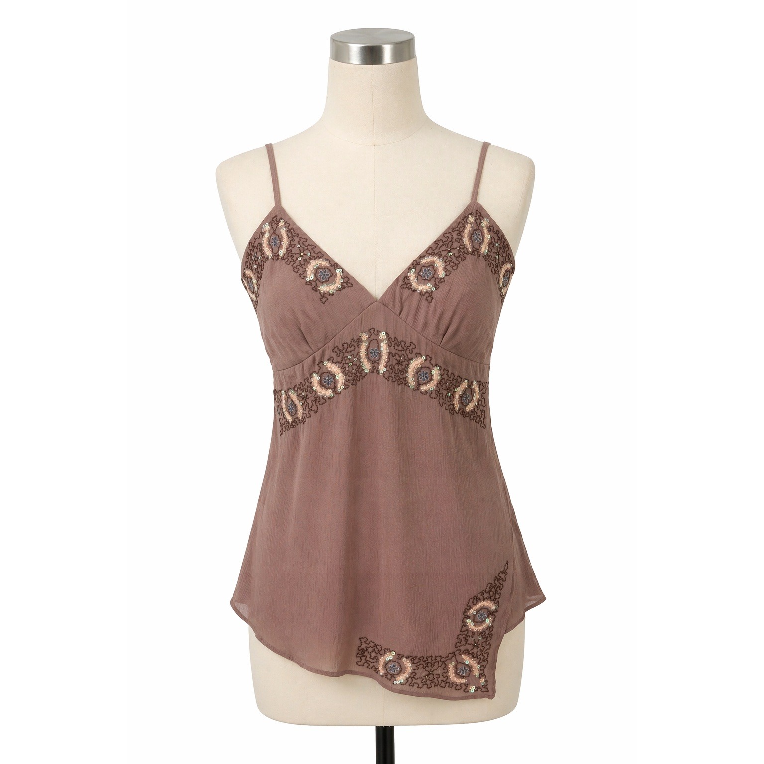 Jennifer Taylor Camisole Women 38 Mauve Embroidered Sequin Asymmetrical Top
